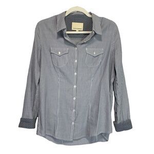 Denver Hayes Blue Grey Striped Button Down Shirt